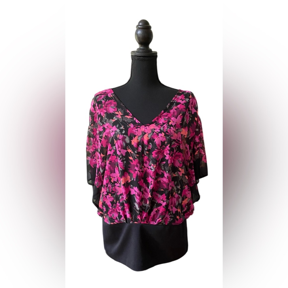 Elle: Pink and Black Floral Blouse with Cami